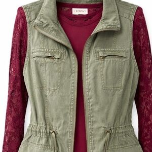 Merona Olive Utility Vest Size M Zip Front Cargo Military Style